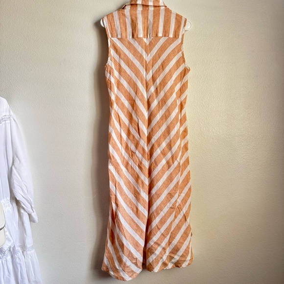 Flax Skyline Dress Linen Button Down Dress Carrot Stripe - Picture 6 of 8